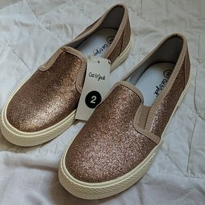 Rose gold glitter slip-on loafers